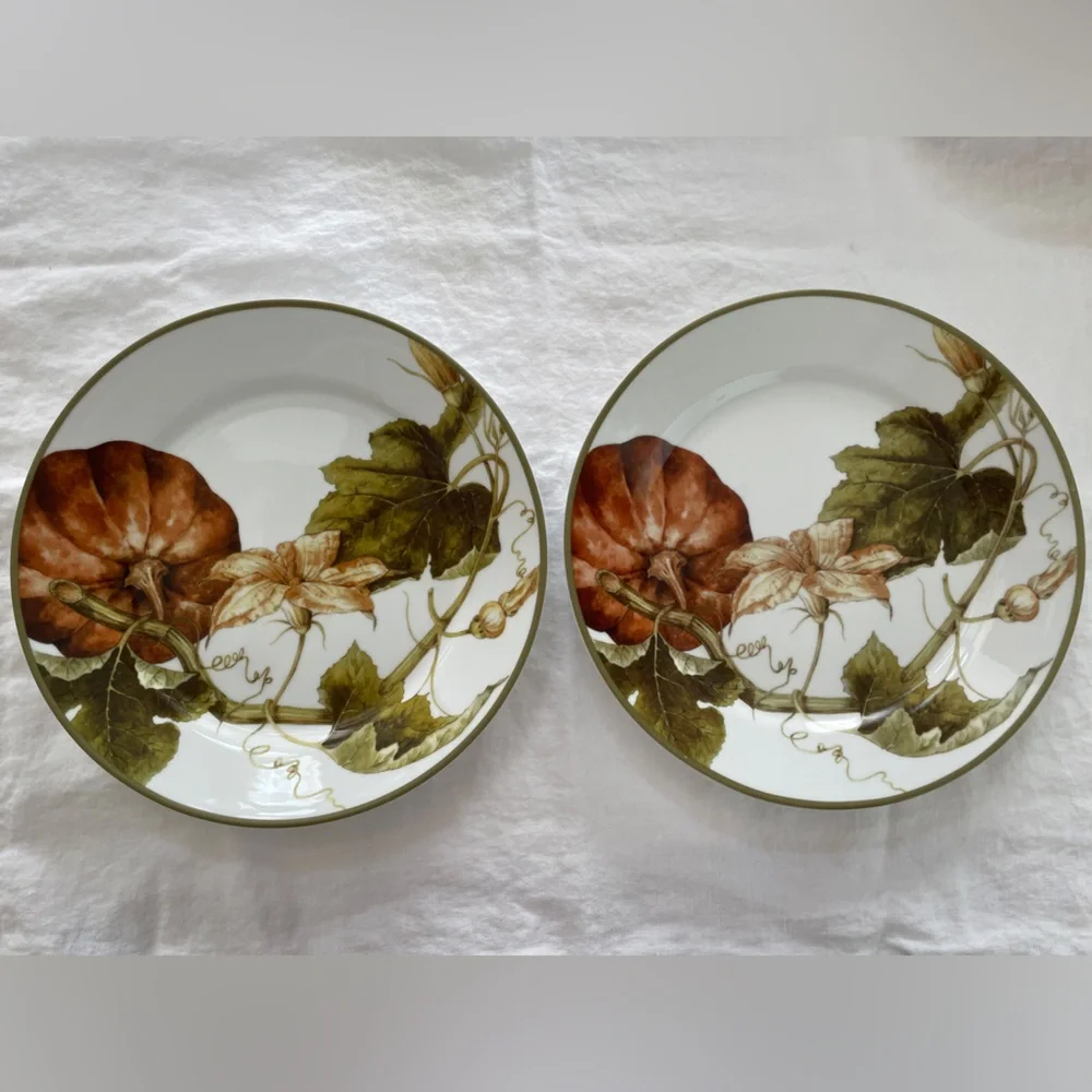 Williams Sonoma Botanical Pumpkin Dinner Plates 11” diameter (Set of 2)